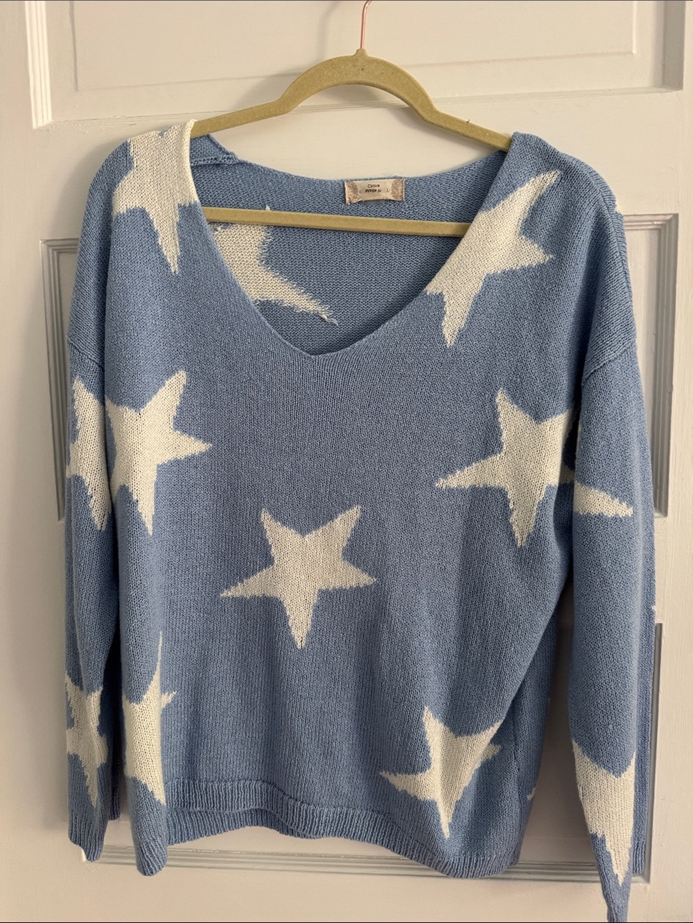 Altar'd State Light Blue V-Neck Star Knit Sweater